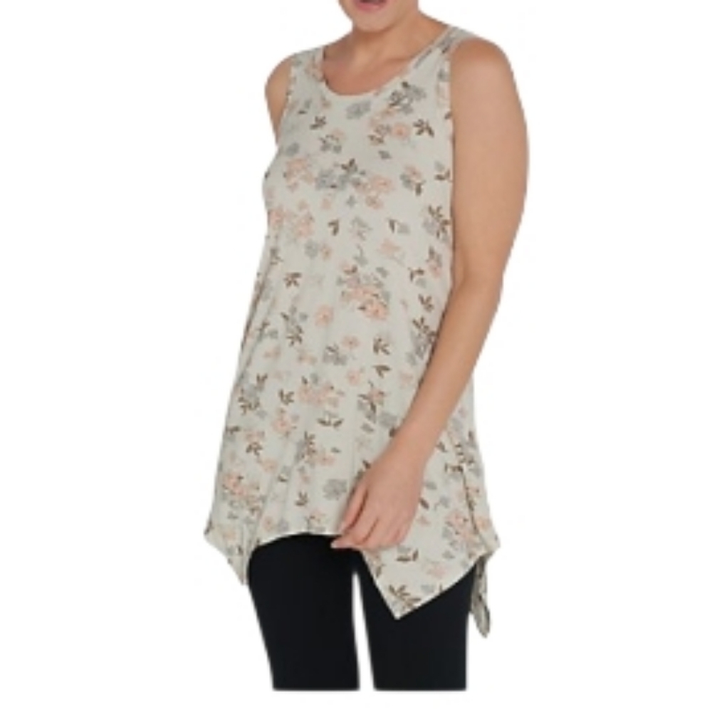 Logo Layers Lori Goldstein Floral Printed Handkerchief Hem Tank Top 1X